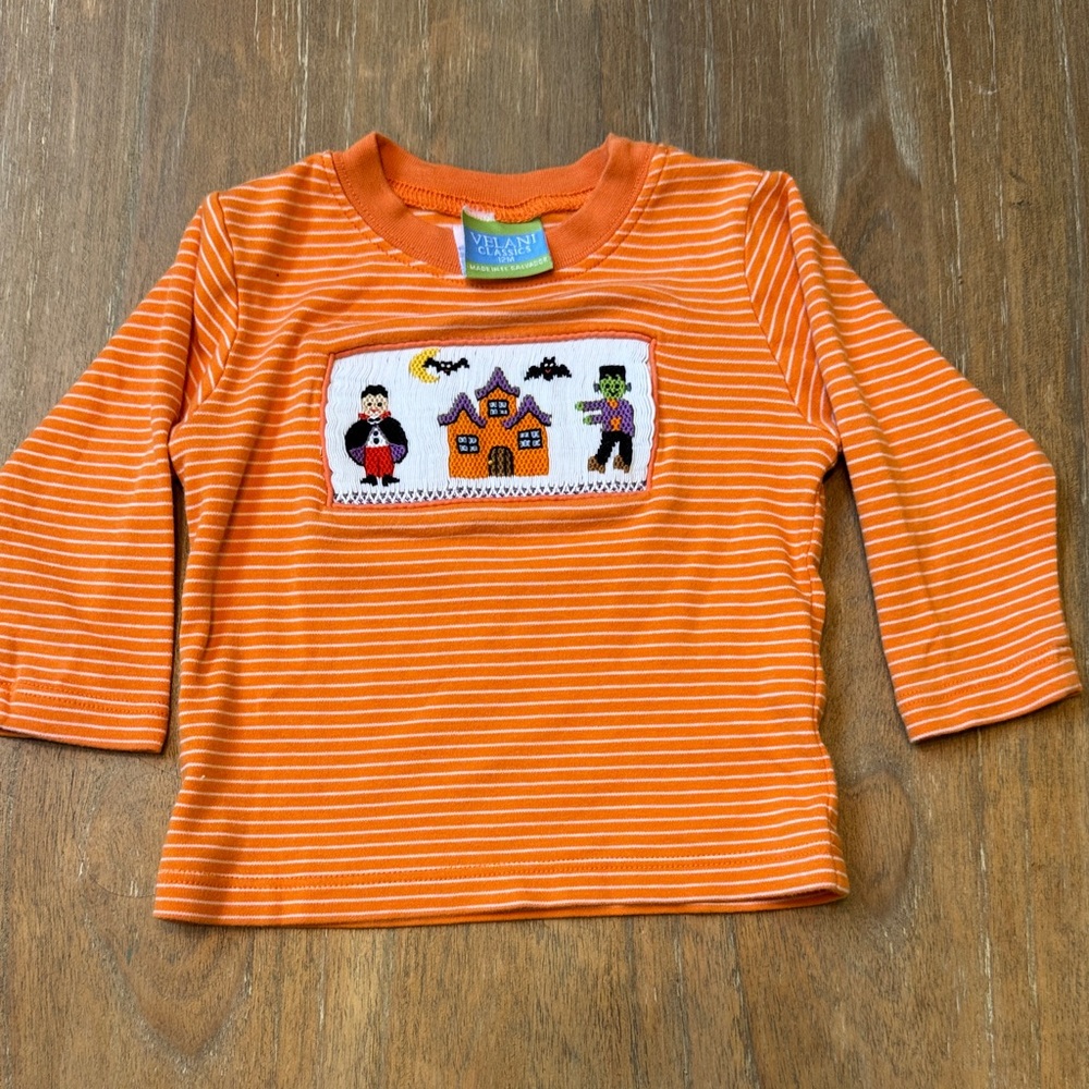 Velani Classics Orange Striped Halloween Tee
